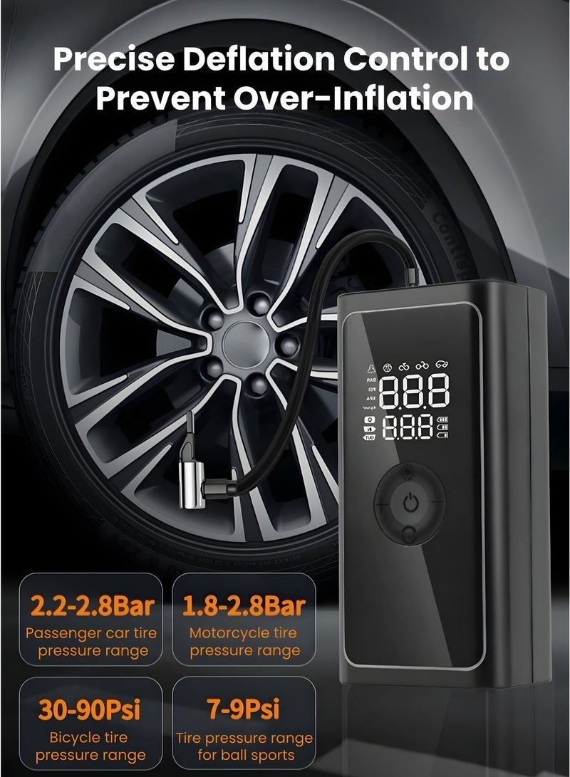 Smart Portable Tire Inflator Air Compressor, Digital Pressure Display, Auto Shut-Off, LED Light & Power Bank, Type-C Rechargeable for Car, Bike, Motorcycle & Ball - Image 1